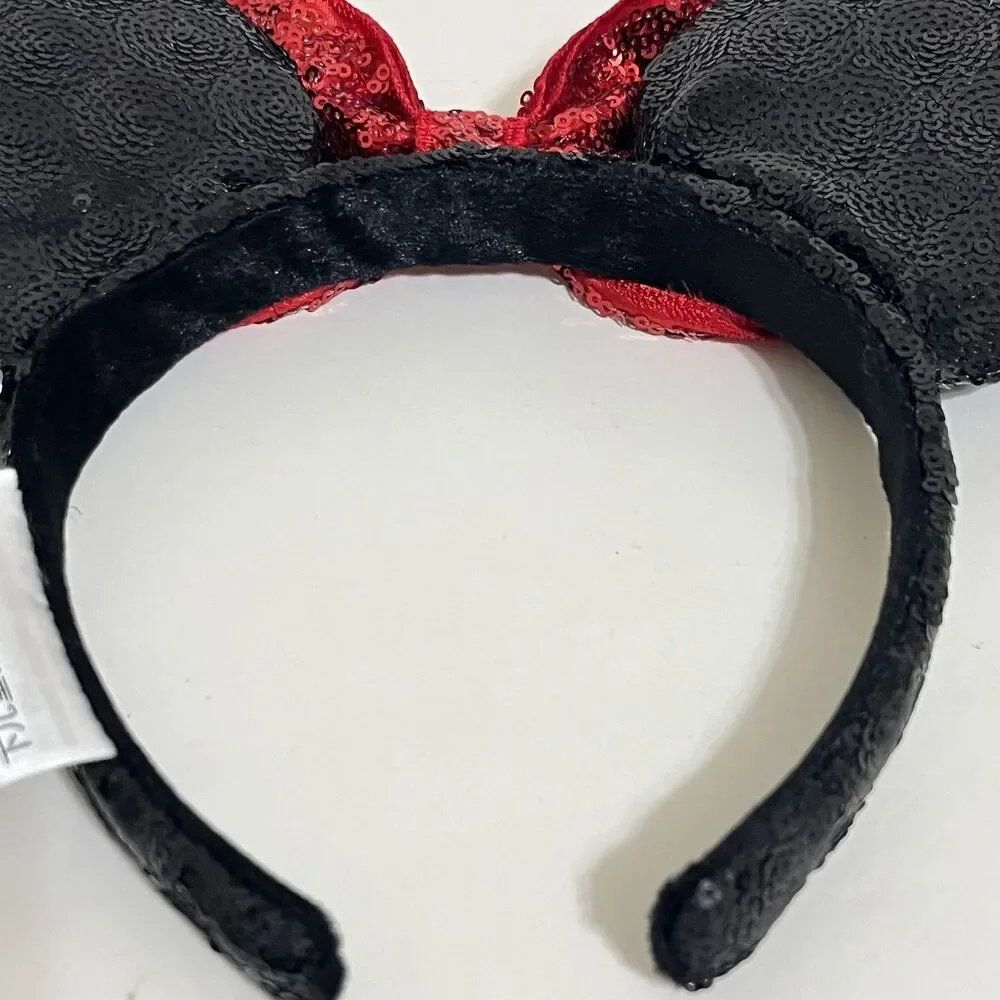 Disney Parks Minnie Mouse Ears Red Bow Black Sequin Headband
